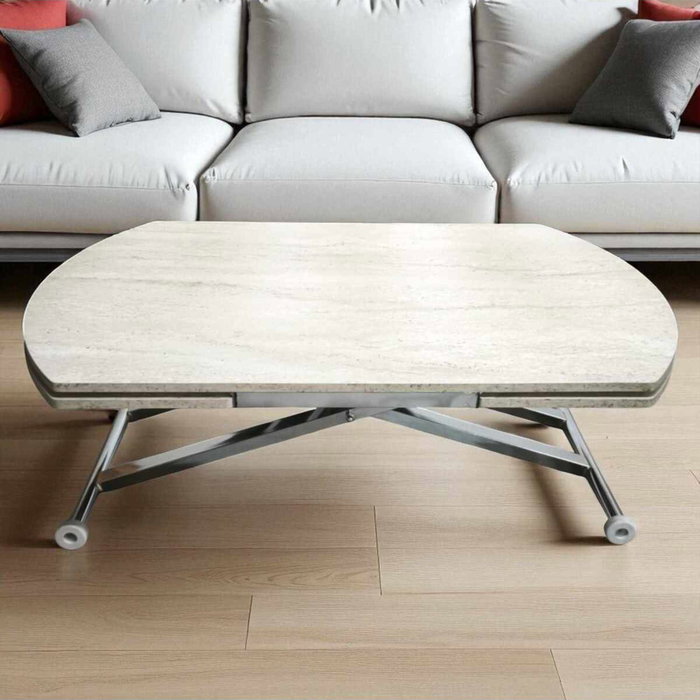 Hanah Home Mesa de Comedor Extensible Yan Yari Oval - Travertino, Cromo